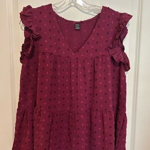 SHEIN Burgundy Textured Ruffle Blouse